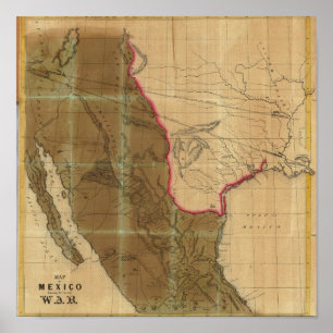 Póster Mapa de México mostrando el lugar de la guerra