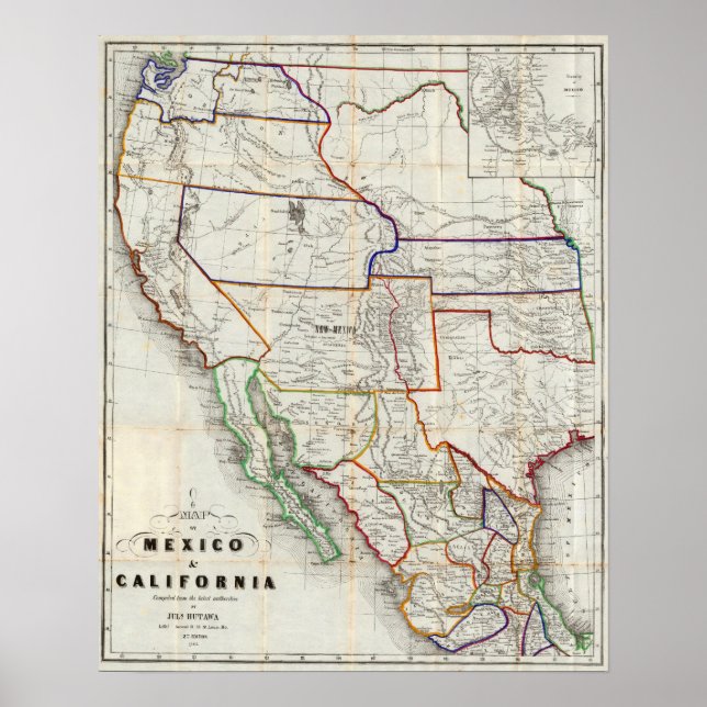 Póster Mapa De México Y California (Frente)