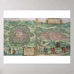 Póster Mapa de México y Cusco, de 'Civitates Orbis Ter