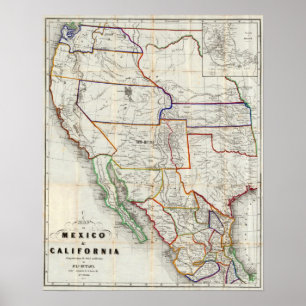 Póster Mapa de México y de California