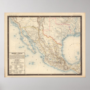 Póster Mapa de México y Texas