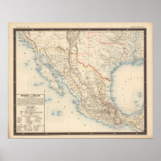 Póster Mapa de México y Texas