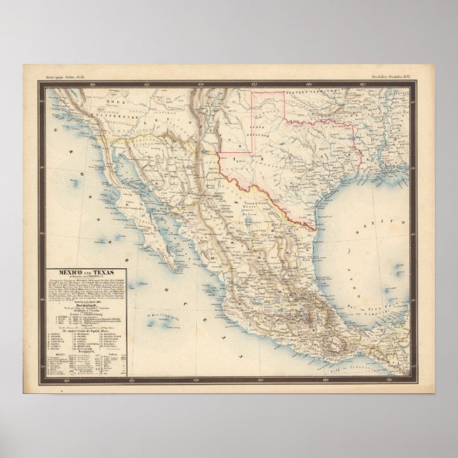 Póster Mapa de México y Texas (Frente)