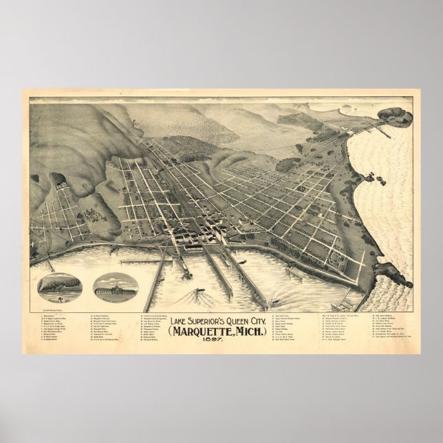 Póster Mapa de MI de marqueta de época (1897) (Frente)
