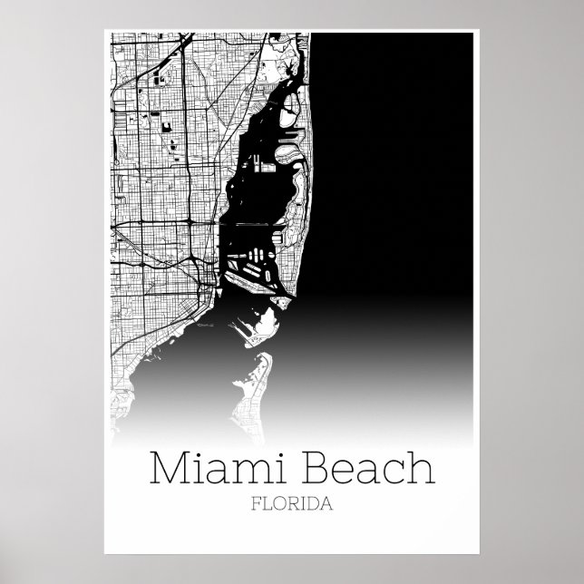 Póster Mapa de Miami Beach - Florida - Poster de Mapa de  (Frente)