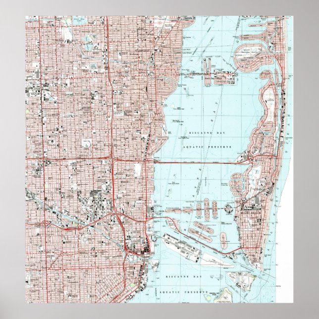 Póster Mapa de Miami Florida (1988) (Frente)