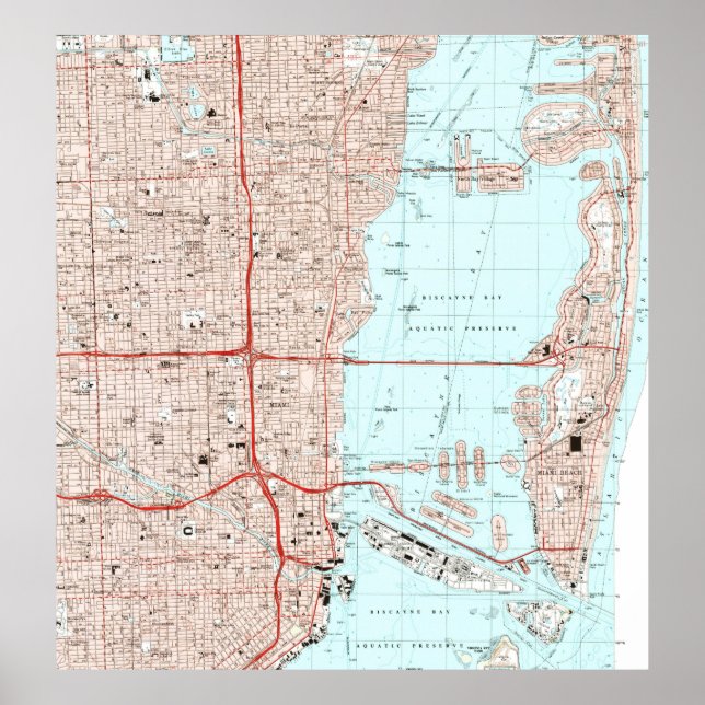Póster Mapa de Miami Florida (1994) (Frente)