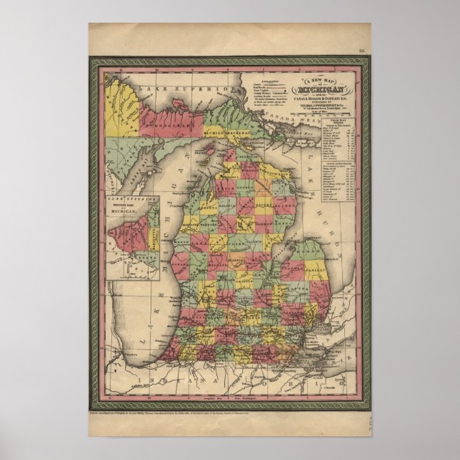 Póster Mapa de Michigan de 1853, añada (Frente)