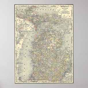 Póster Mapa de Michigan de 1901
