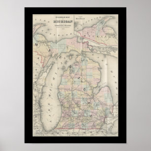 Póster Mapa de Michigan Vintage