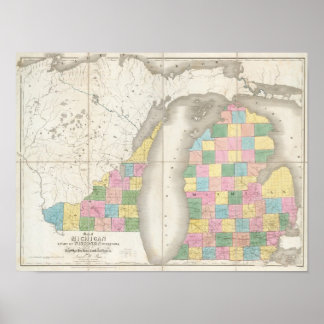 Póster Mapa de Michigan y parte del territorio de Wiscons
