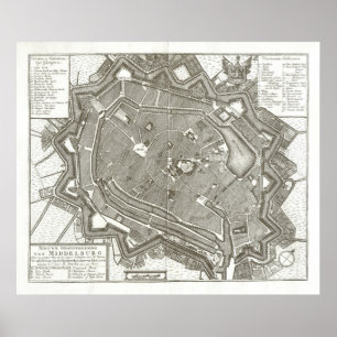 Póster Mapa de Middelburg, Países Bajos, 1751