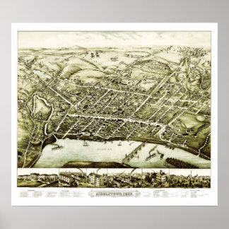 Póster Mapa de Middletown Connecticut de 1877