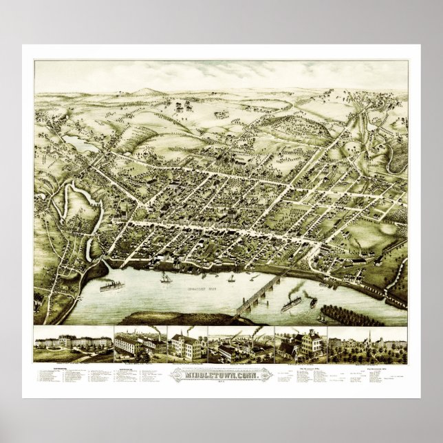 Póster Mapa de Middletown Connecticut de 1877 (Frente)
