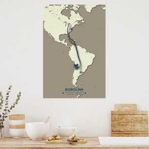 Póster Mapa de migración de Bobolink - Minimalista pájaro