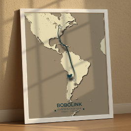 Póster Mapa de migración de Bobolink - Vintage Minimalist