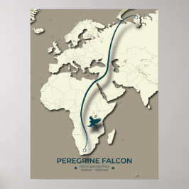 Póster Mapa de migración de halcones peregrinos - Minimal