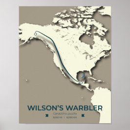 Póster Mapa de migración de Warbler de Wilson - Minimalis