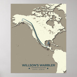 Póster Mapa de migración de Warbler de Wilson - Minimalis