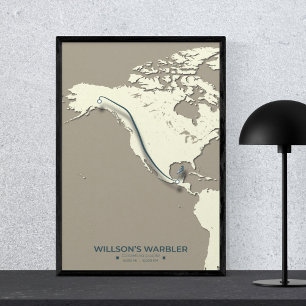 Póster Mapa de migración de Warbler de Wilson - Minimalis