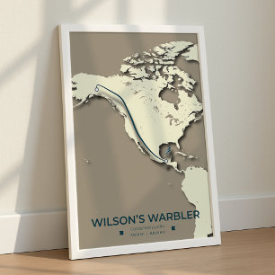 Póster Mapa de migración de Warbler de Wilson - Minimalis