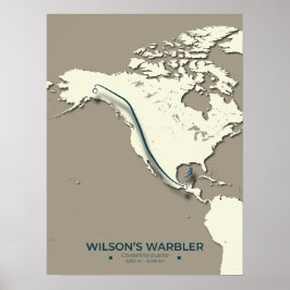 Póster Mapa de migración de Warbler de Wilson - Minimalis