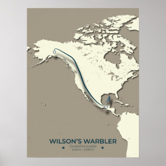 Póster Mapa de migración de Warbler de Wilson - Minimalis
