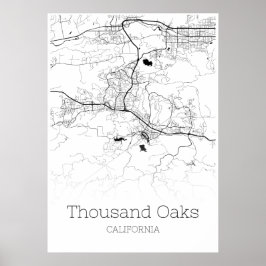 Póster Mapa de Mil Oaks - California - Poster de Mapas de