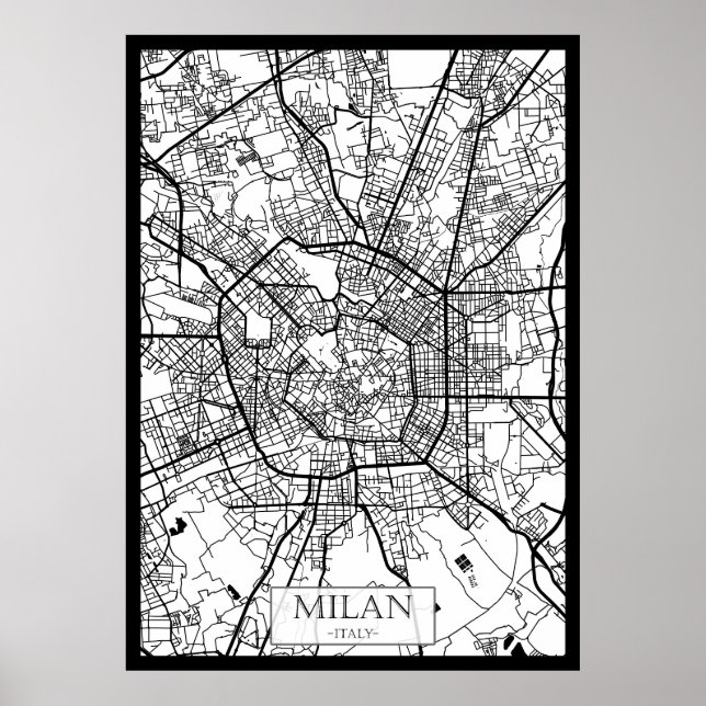 Póster Mapa de Milán Italia (Frente)