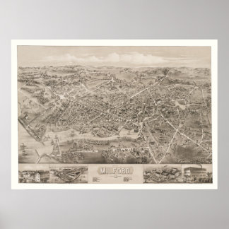 Póster Mapa de Milford, CT de 1882