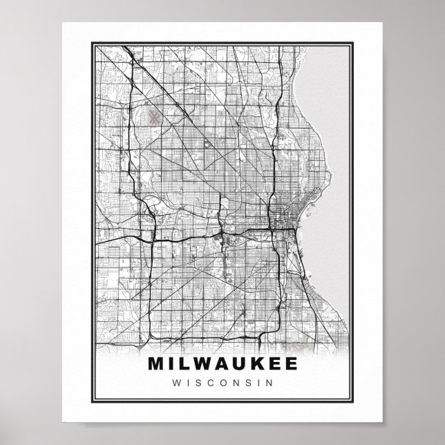 Póster Mapa de Milwaukee (Frente)