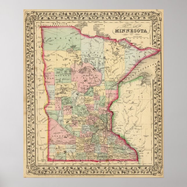 Póster Mapa de Minnesota por Mitchell (Frente)