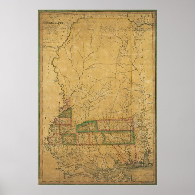 Póster Mapa de Misisipi de 1820 (Frente)