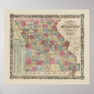 Póster Mapa de Missouri de Colton (1851)