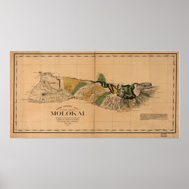 Póster Mapa de Molokai - Isla Hawái 1897 (Frente)