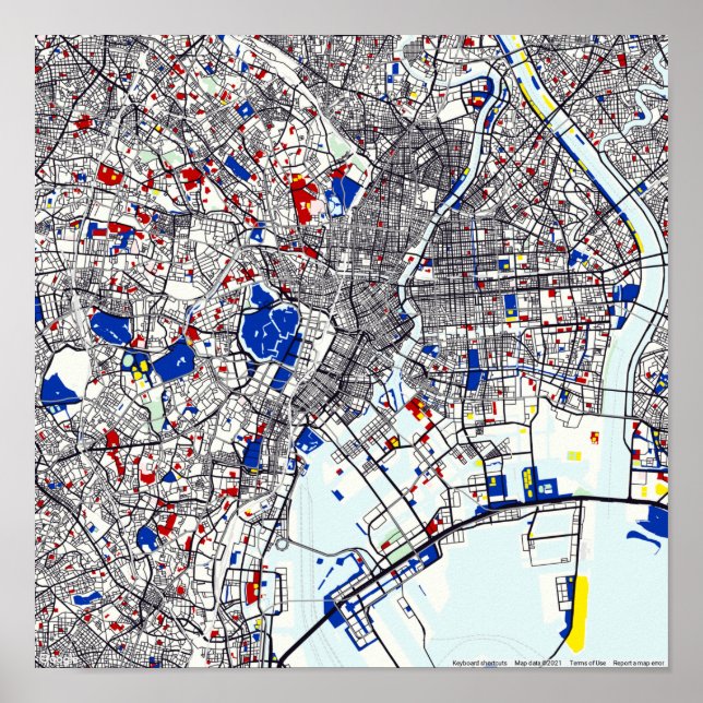 Póster Mapa de Mondrian Piet de Tokio (Frente)
