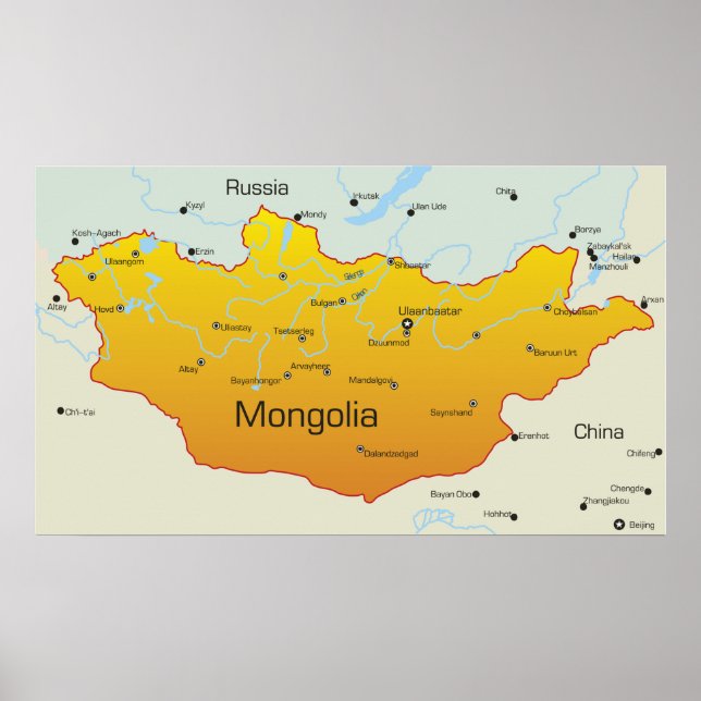 Póster Mapa de Mongolia (Frente)