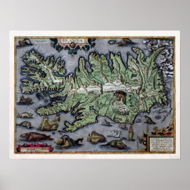 Póster Mapa de Monstruos Marinos de Islandia 1585