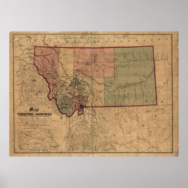 Póster Mapa de Montana de 1865 (Frente)