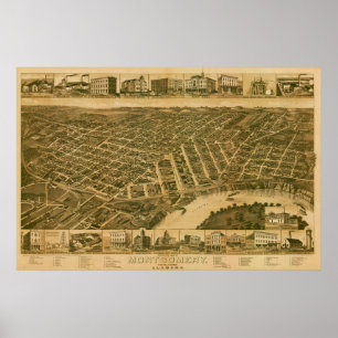 Póster Mapa de Montgomery, capital de Alabama (1887)