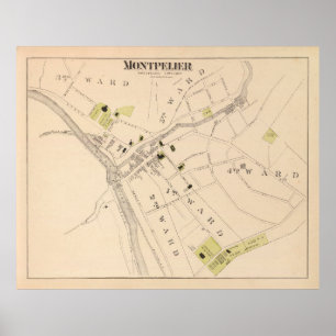 Póster Mapa de Montpelier VT (1876) Vermont Capital