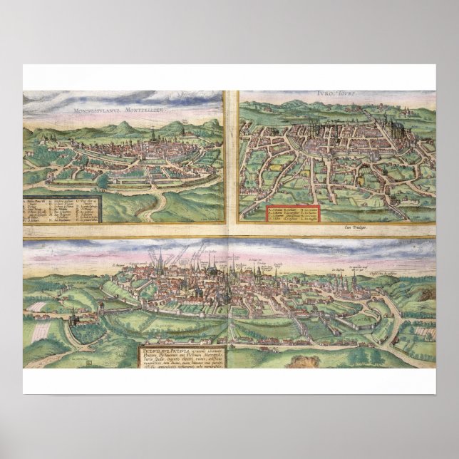 Póster Mapa de Montpellier, Tours y Poitiers, de 'Civ (Frente)