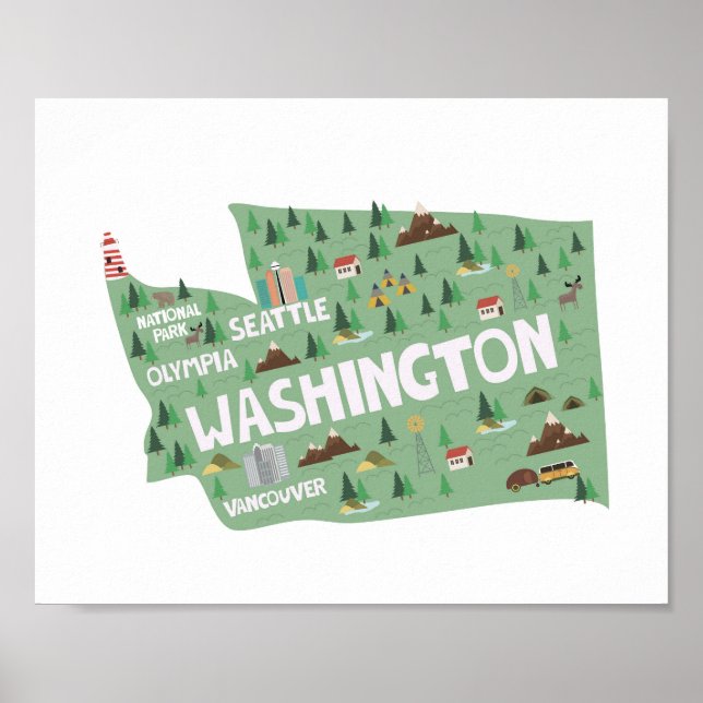 Póster mapa de monumentos de iconos de washington (Frente)