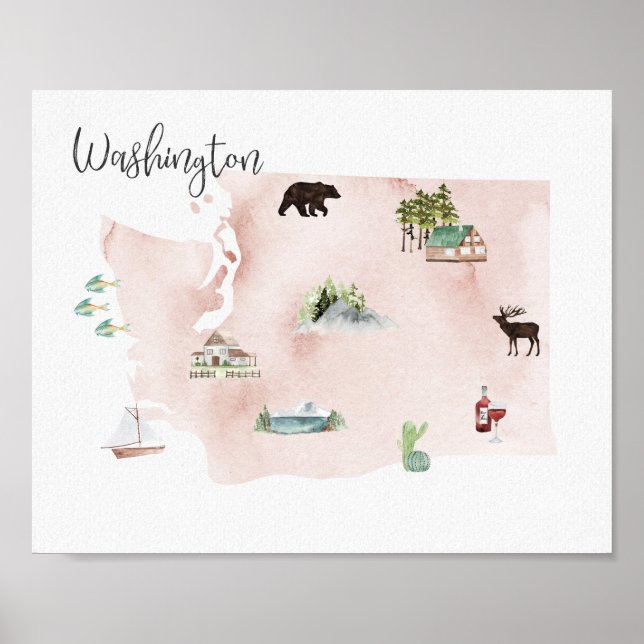 Póster Mapa de monumentos de Washington Wanderlust (Frente)