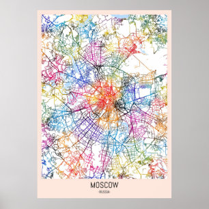 Póster Mapa de Moscú de la ciudad de Rusia