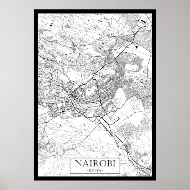 Póster Mapa de Nairobi Kenia (Frente)