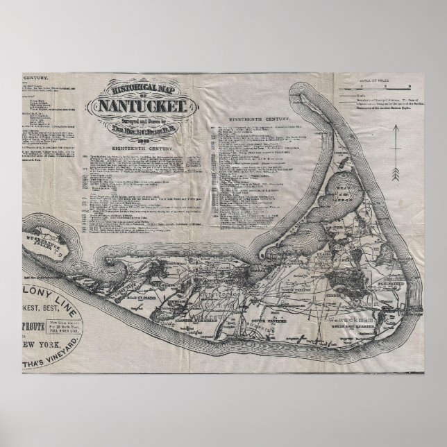 Póster Mapa de Nantucket de época (Frente)