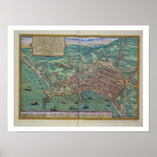 Póster Mapa de Nápoles, de "Civitates Orbis Terrarum"