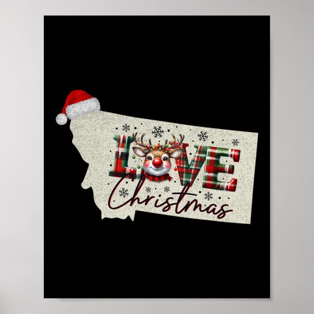 Póster Mapa de Navidad de Montana Xmas Mapa del Estado de (Frente)