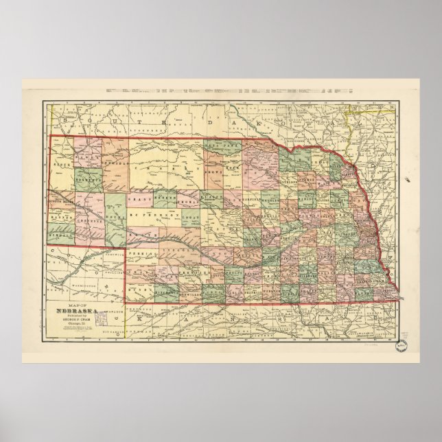 Póster Mapa de Nebraska (1902) (Frente)